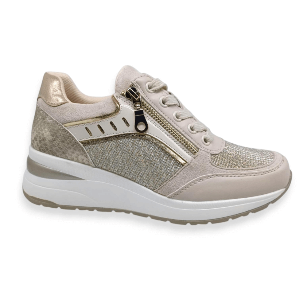 Ανατομικό sneaker με mem foam πάτο σε μπεζ/χρυσό