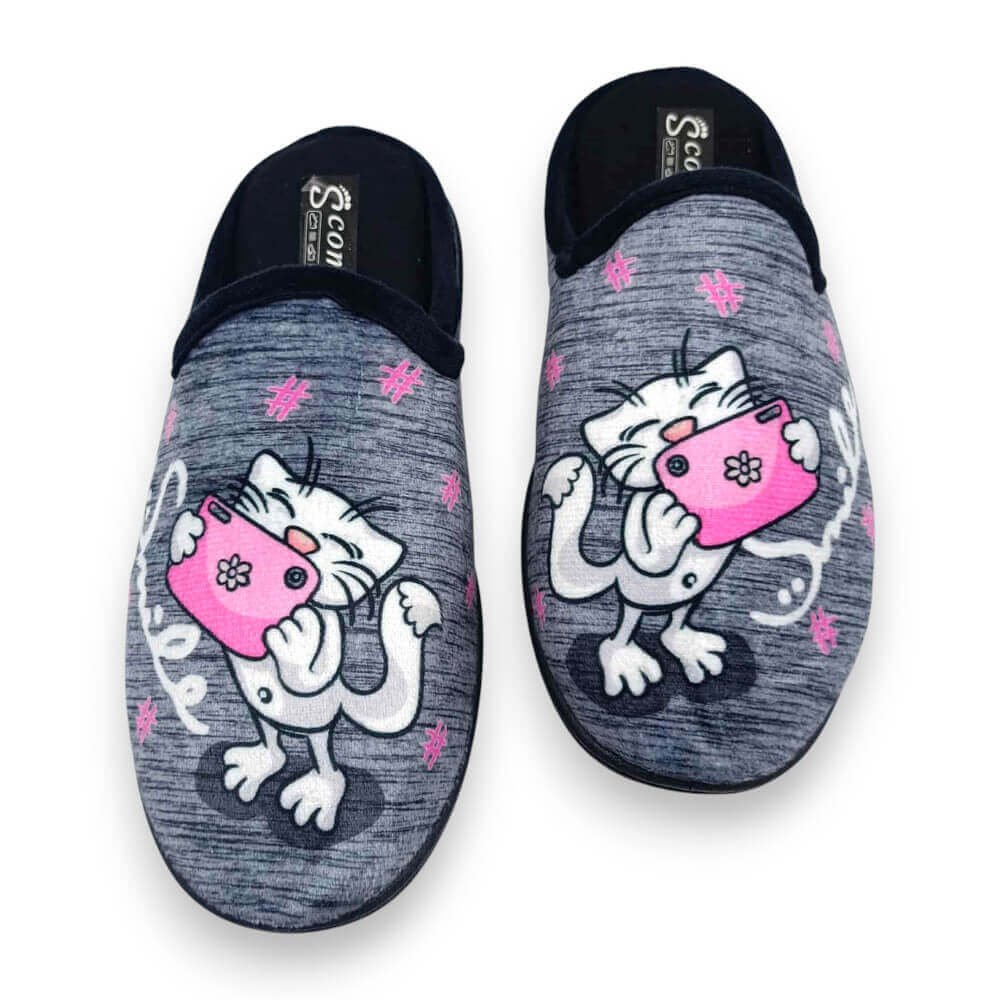 Νεανικές ανατομικές παντόφλες γατάκι σε μαύρο