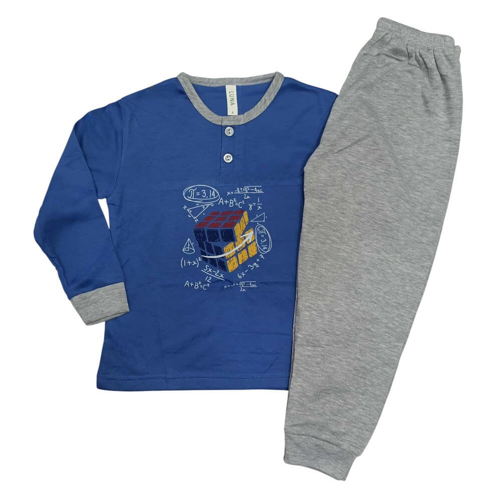 Βαμβακερή πιτζάμα κύβος Ρούμπικ σε μπλε