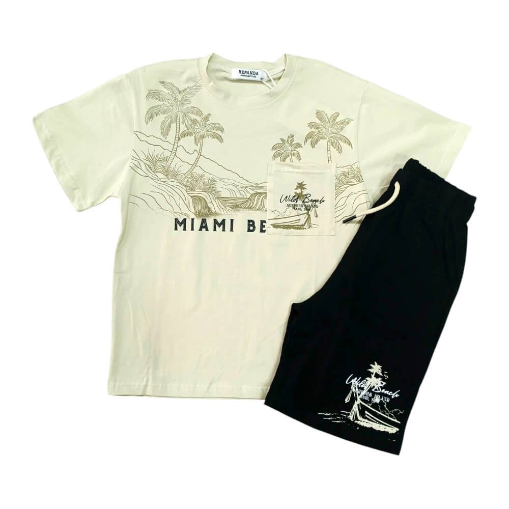 Βαμβακερό σετ φοίνικες σε κρεμ/μαύρο