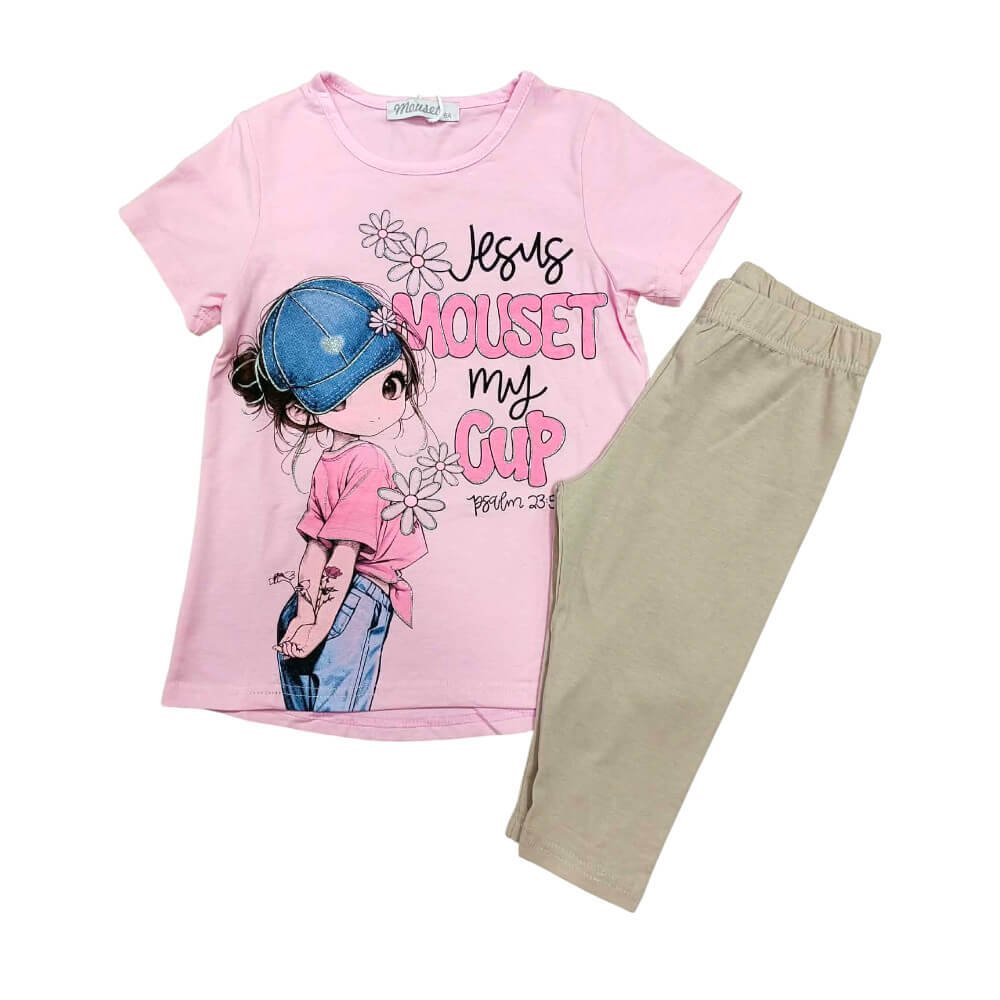 Girly σετ με κολάν στο γόνατο σε ροζ