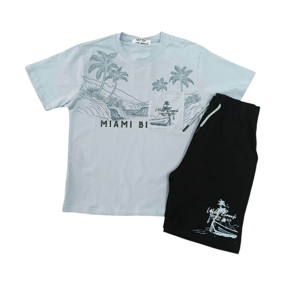 Βαμβακερό σετ φοίνικες σε γαλάζιο/μαύρο