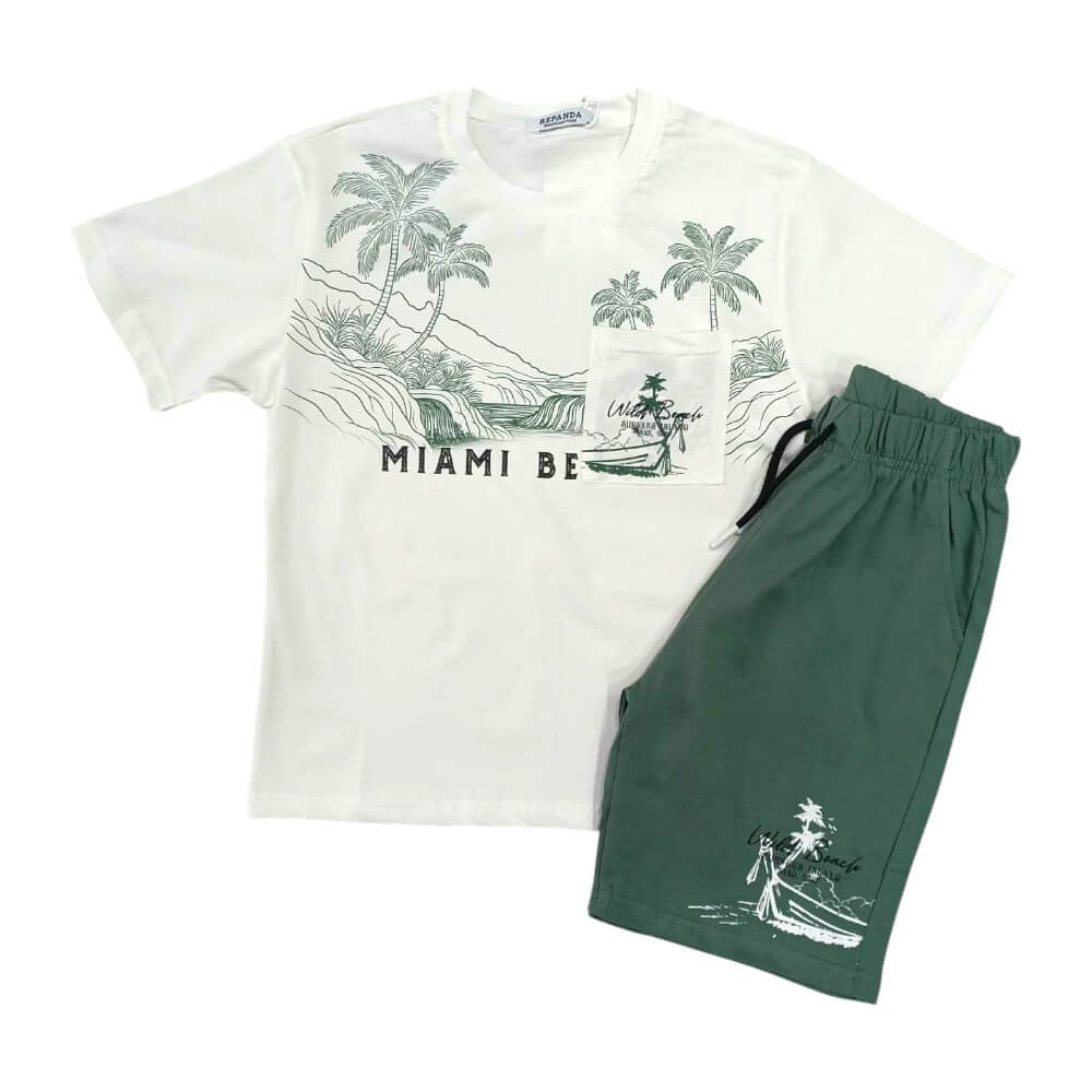 Βαμβακερό σετ φοίνικες σε λευκό/πράσινο