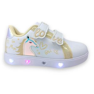 Ανατομικά Casual "Unicorn Love" με Φωτάκια LED & Glitter Λεπτομέρειες – Λευκό/Χρυσό