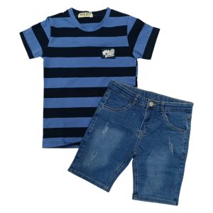 Σετ με Ριγέ Μπλε Μπλούζα & Denim Βερμούδα