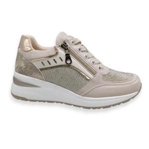Γυναικεία Sneakers με Φερμουάρ & Χρυσές Λεπτομέρειες – Μπεζ