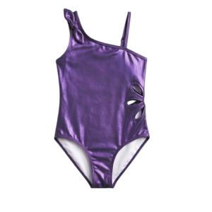 Ολόσωμο Μαγιό Metallic Μωβ με Cut-out Σχέδιο & Φιόγκο